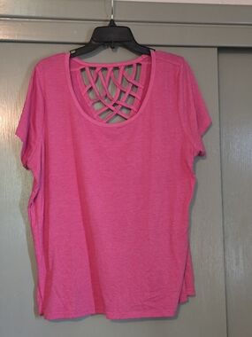 Pink Short Sleeve Tee with Lattice Back Detail - No Tags